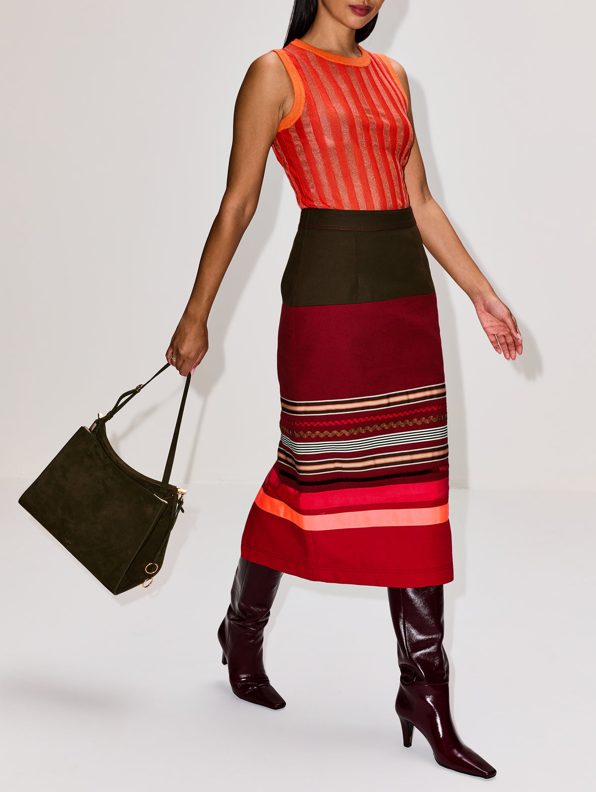 Embroidered Colorblock Pencil Skirt,CHRISTOPHER JOHN ROGERS,SARSAPARILLA MULTI,Image 3