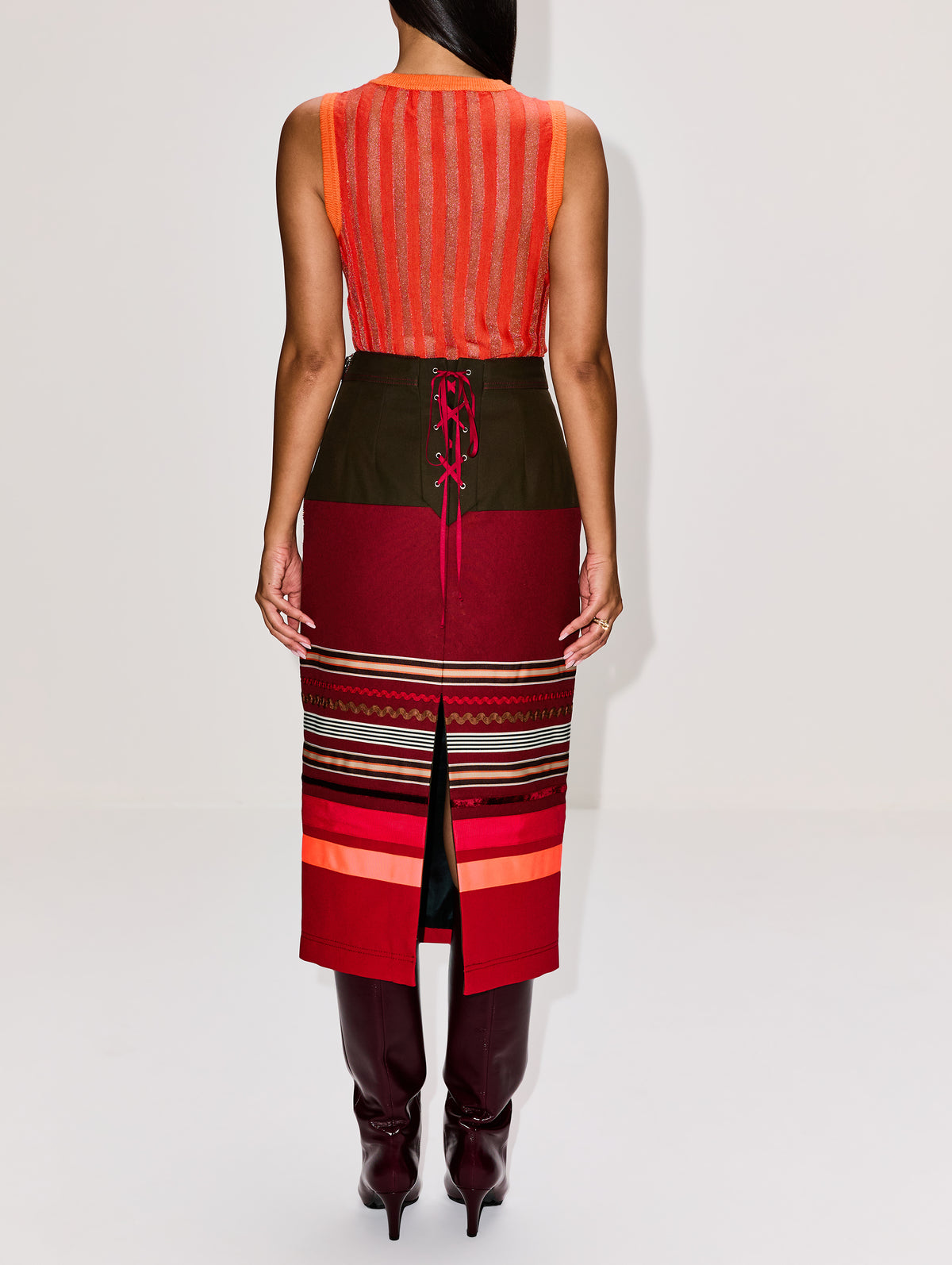 Embroidered Colorblock Pencil Skirt,CHRISTOPHER JOHN ROGERS,SARSAPARILLA MULTI,Image 4