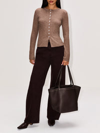 Three Stitch Park Tote,THE ROW,DARK BROWN/ECRU,Image 2