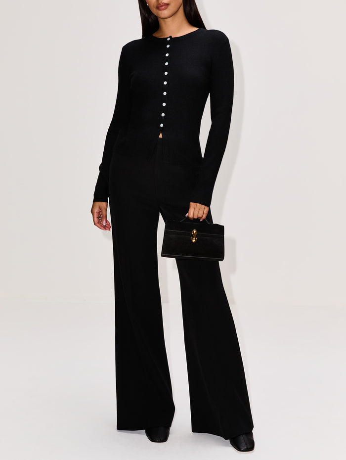 Avery Ribbed Cardigan,ELYSEWALKER LABEL,BLACK,Image 1