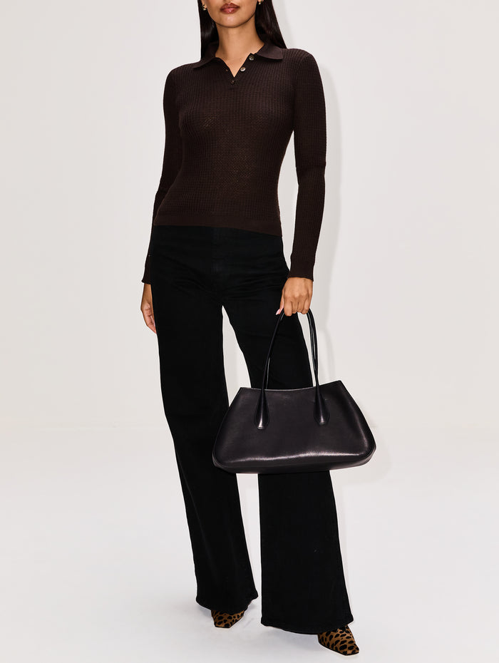 Shrunken Polo Top,GUEST IN RESIDENCE,BURNT COCOA,Image 1