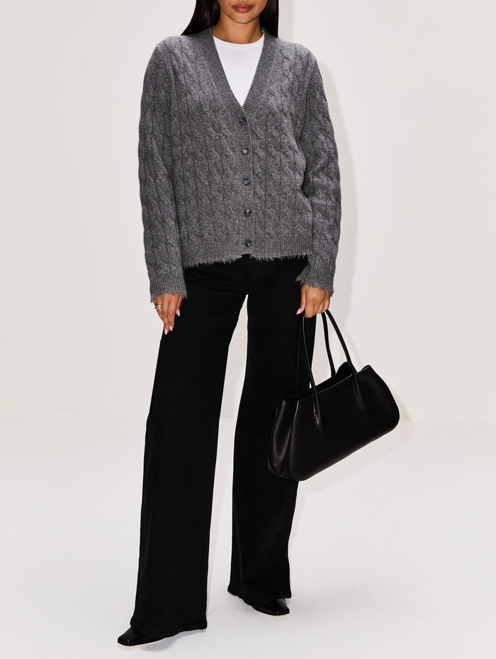 Cable V Neck Cardigan,RE/DONE,CHARCOAL,Image 1