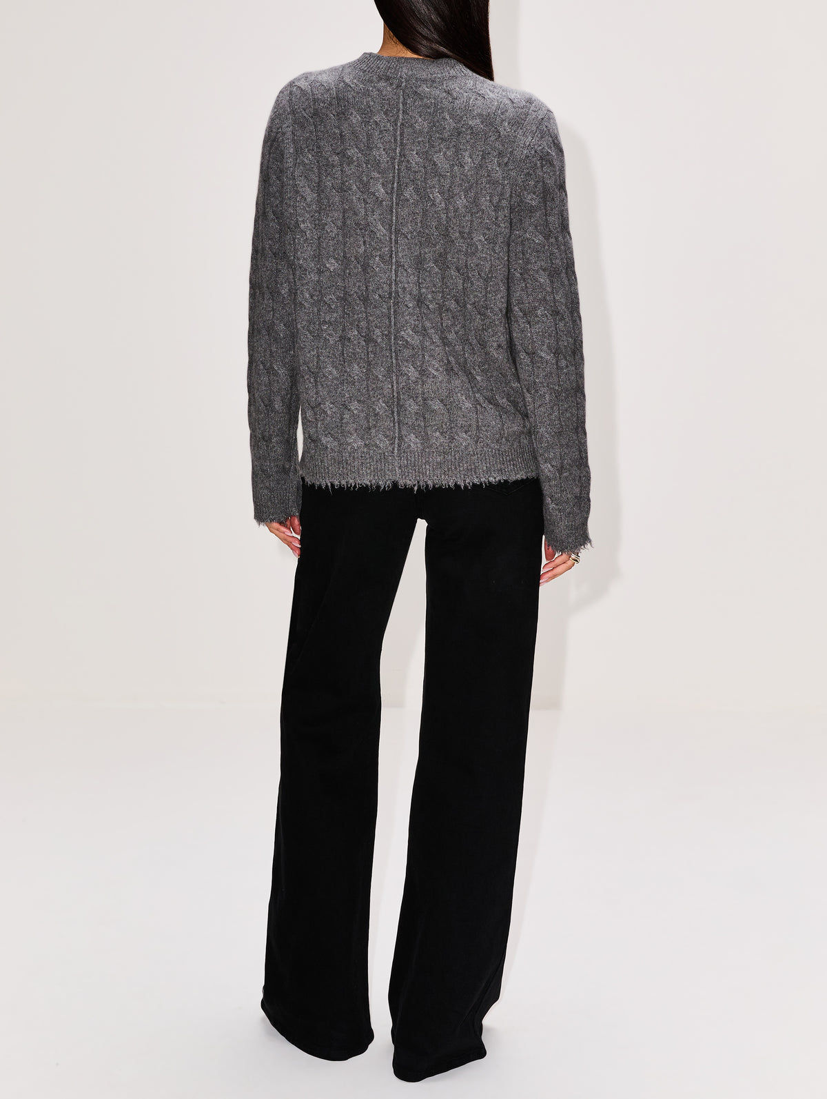 Cable V Neck Cardigan,RE/DONE,CHARCOAL,Image 3