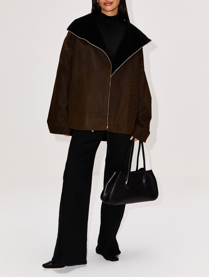 Zipped Funnel Jacket,TOTÉME,BARK,Image 1