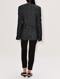 Collarless Cinched Jacket,TOTÉME,BLACK/WHITE,Image 3