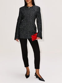 Collarless Cinched Jacket,TOTÉME,BLACK/WHITE,Image 2