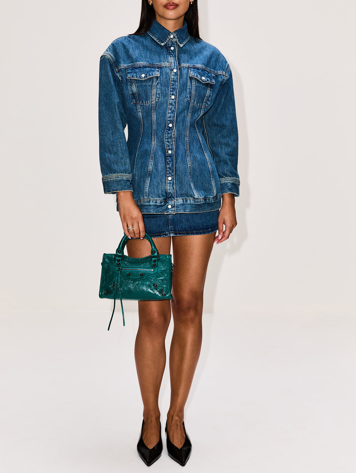 Denim Micro Mini Skirt,WARDROBE.NYC,INDIO,Image 2