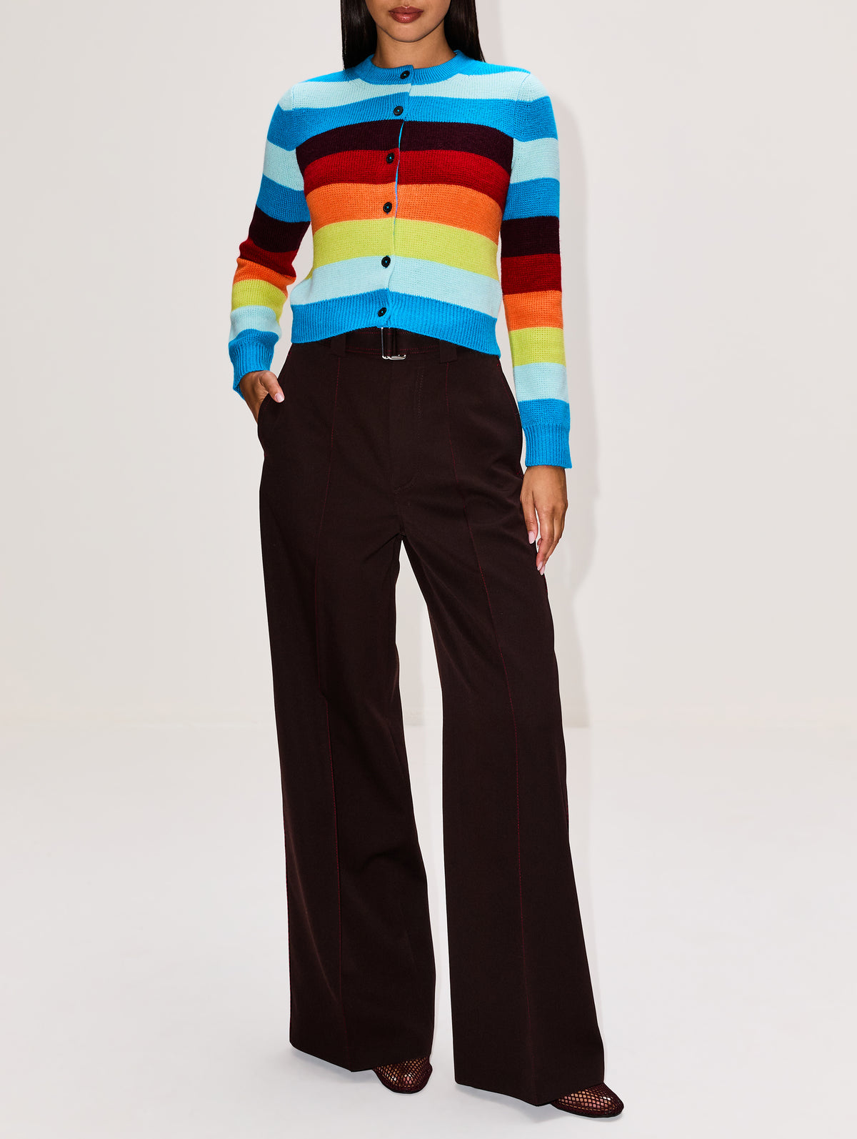 Striped Cropped Cardigan,CHRISTOPHER JOHN ROGERS,SPLASH MULTI,Image 2