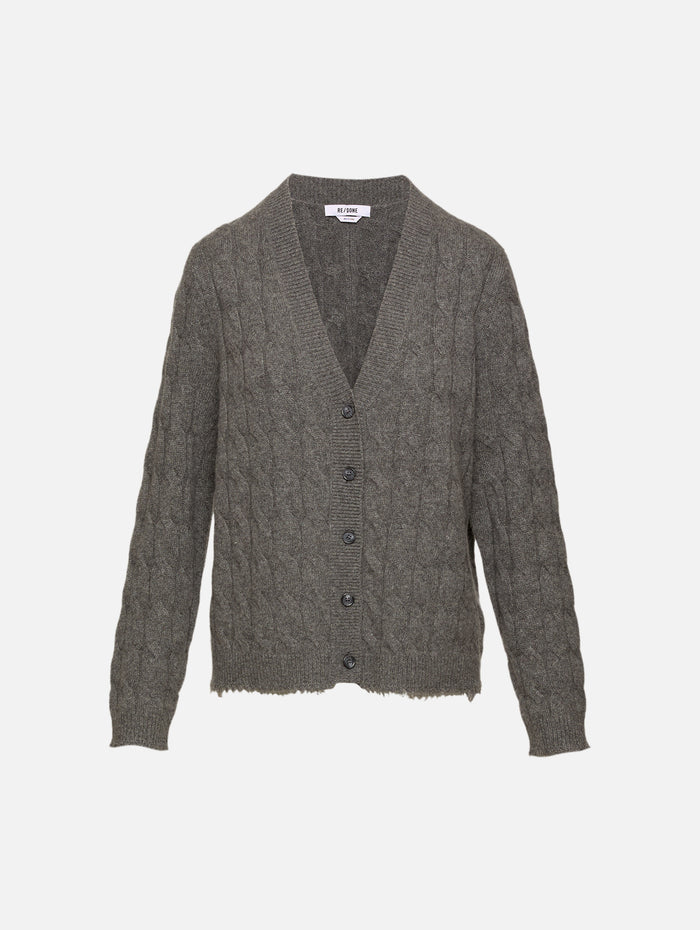 Cable V Neck Cardigan,RE/DONE,CHARCOAL,Image 1