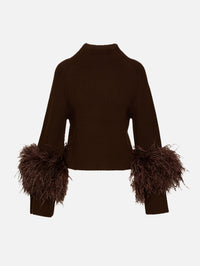 Mock Neck Feather Sweater,LAPOINTE,DARK BROWN,Image 1