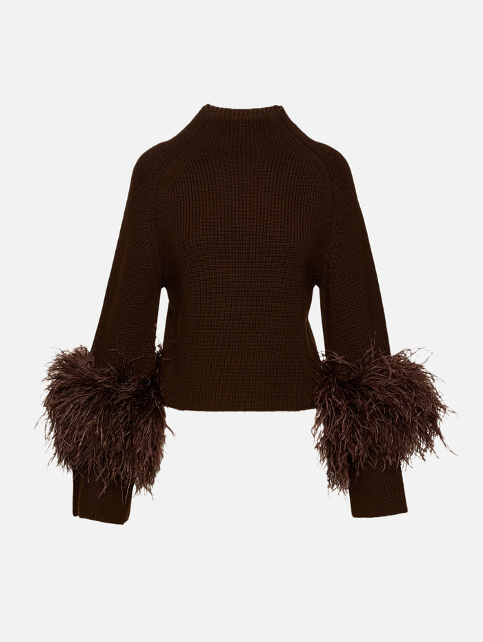 Mock Neck Feather Sweater,LAPOINTE,DARK BROWN,Image 1