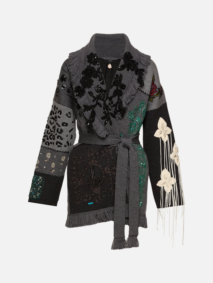 Midnight in Manhattan Cardigan,ALANUI,CHARCOAL,Image 1