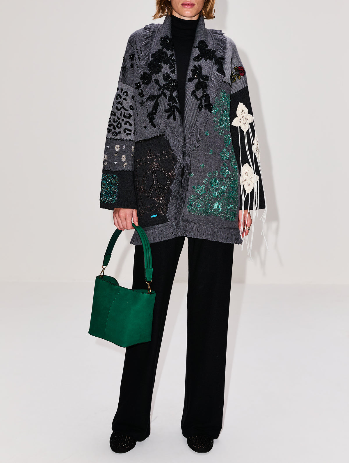 Midnight in Manhattan Cardigan,ALANUI,CHARCOAL,Image 2