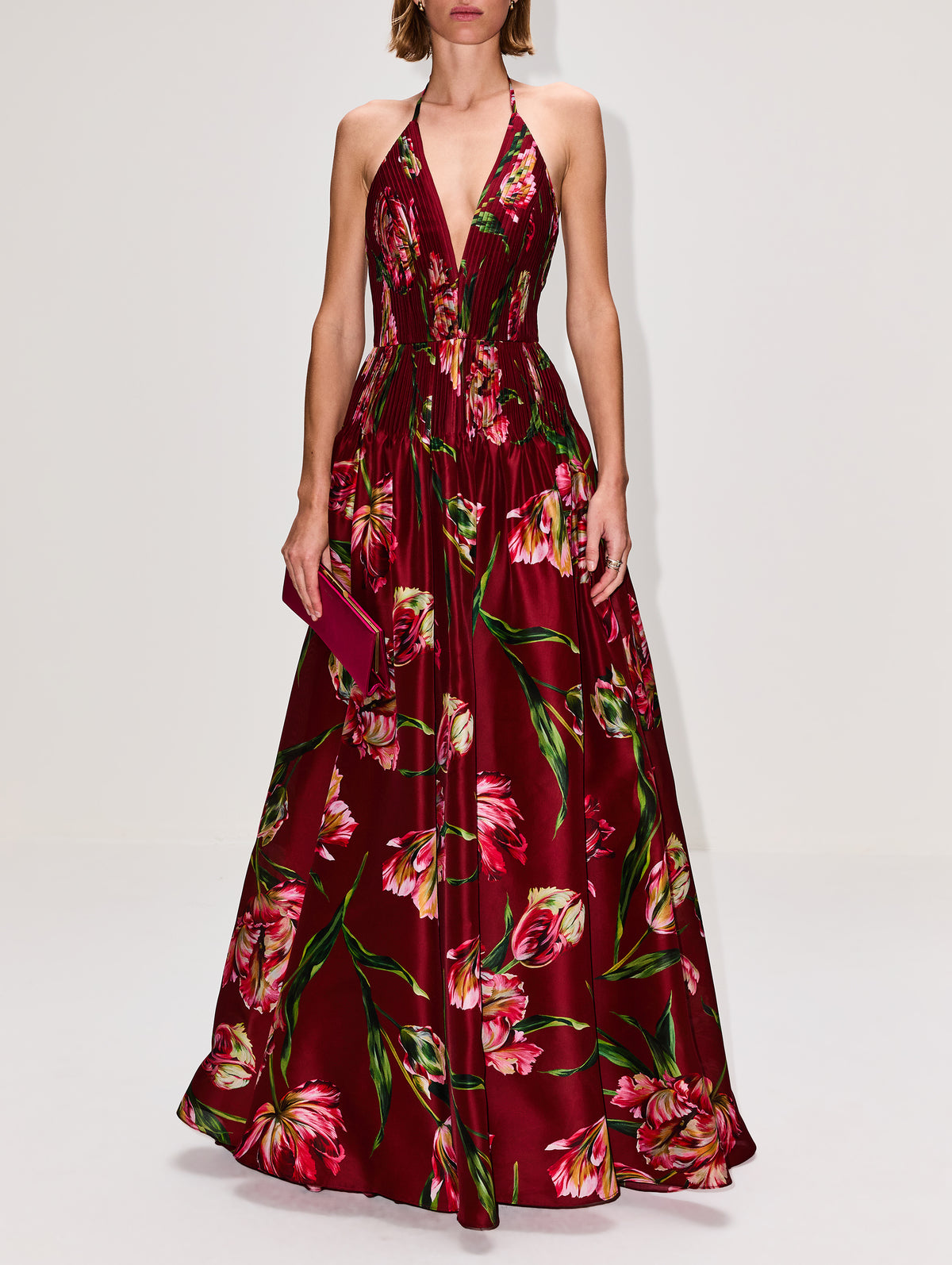 Strappy V Neck Gown,CAROLINA HERRERA,GARNET MULTI,Image 2