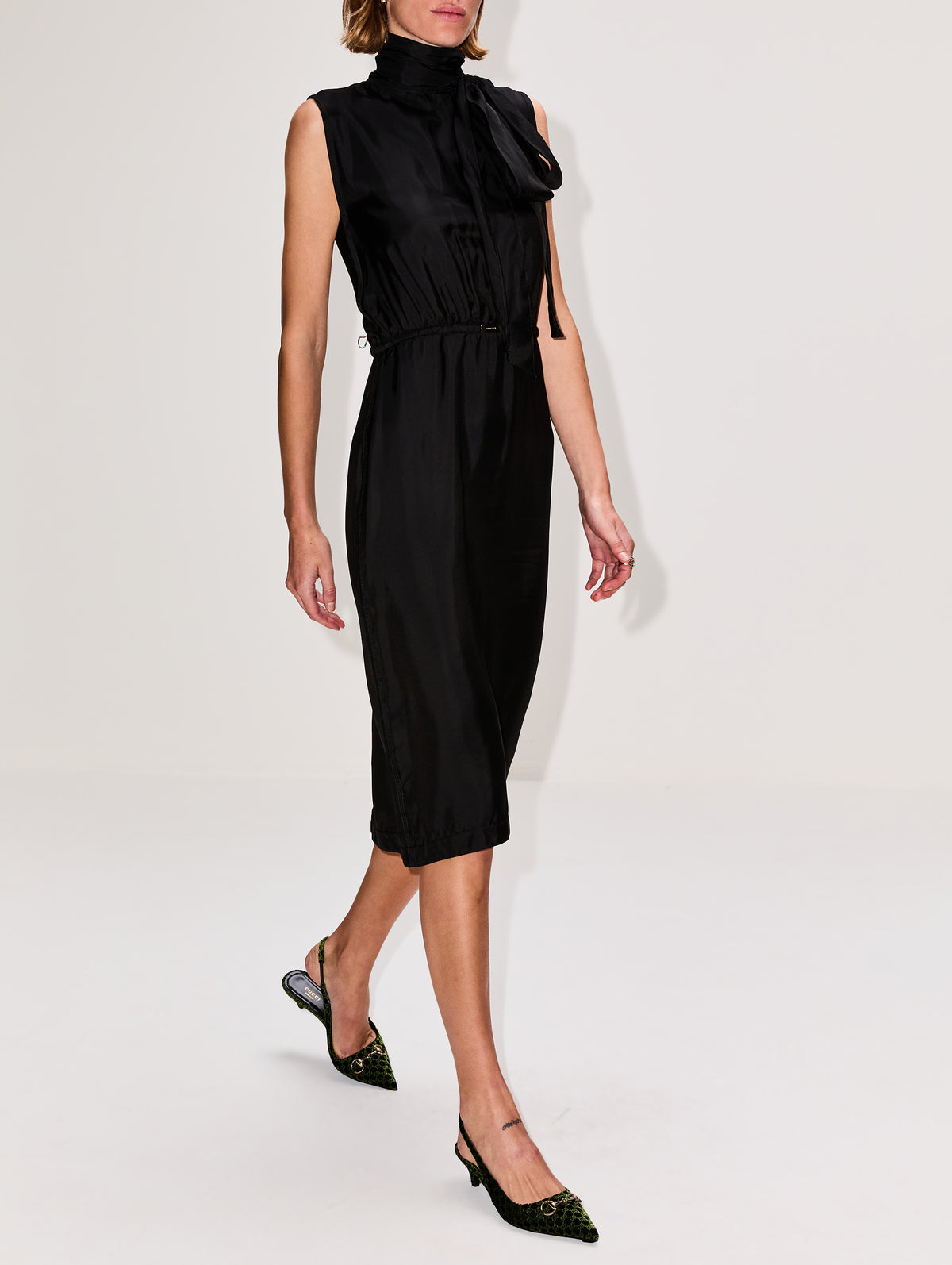 Tie Neck Dress,GUCCI,BLACK,Image 3