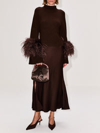 Mock Neck Feather Sweater,LAPOINTE,DARK BROWN,Image 2