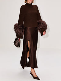 Satin Bias Midi Skirt,LAPOINTE,DARK BROWN,Image 3