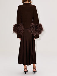 Mock Neck Feather Sweater,LAPOINTE,DARK BROWN,Image 3