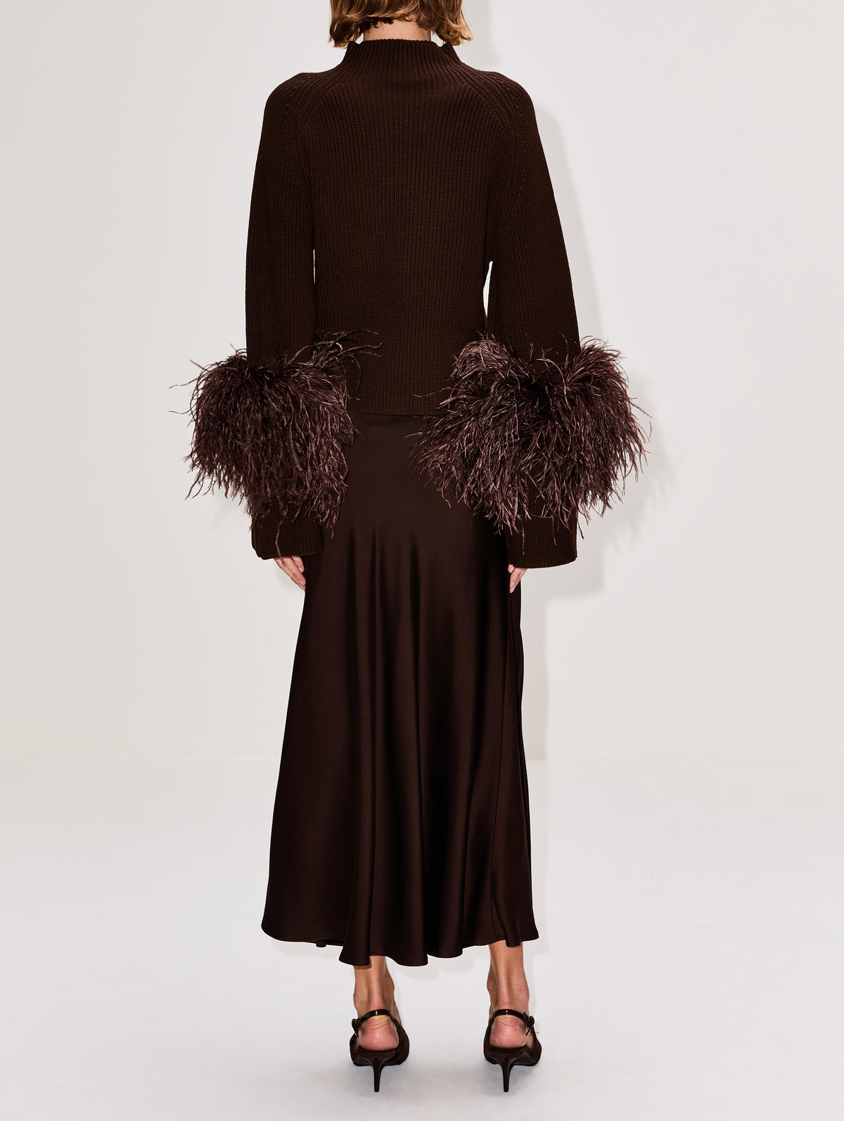 Satin Bias Midi Skirt,LAPOINTE,DARK BROWN,Image 4