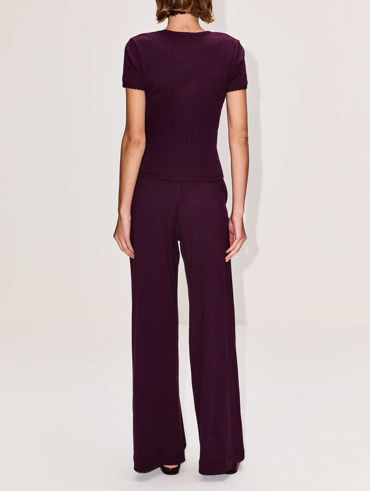 Pointelle Slim Fit Tee,LESET,DARK BERRY,Image 3