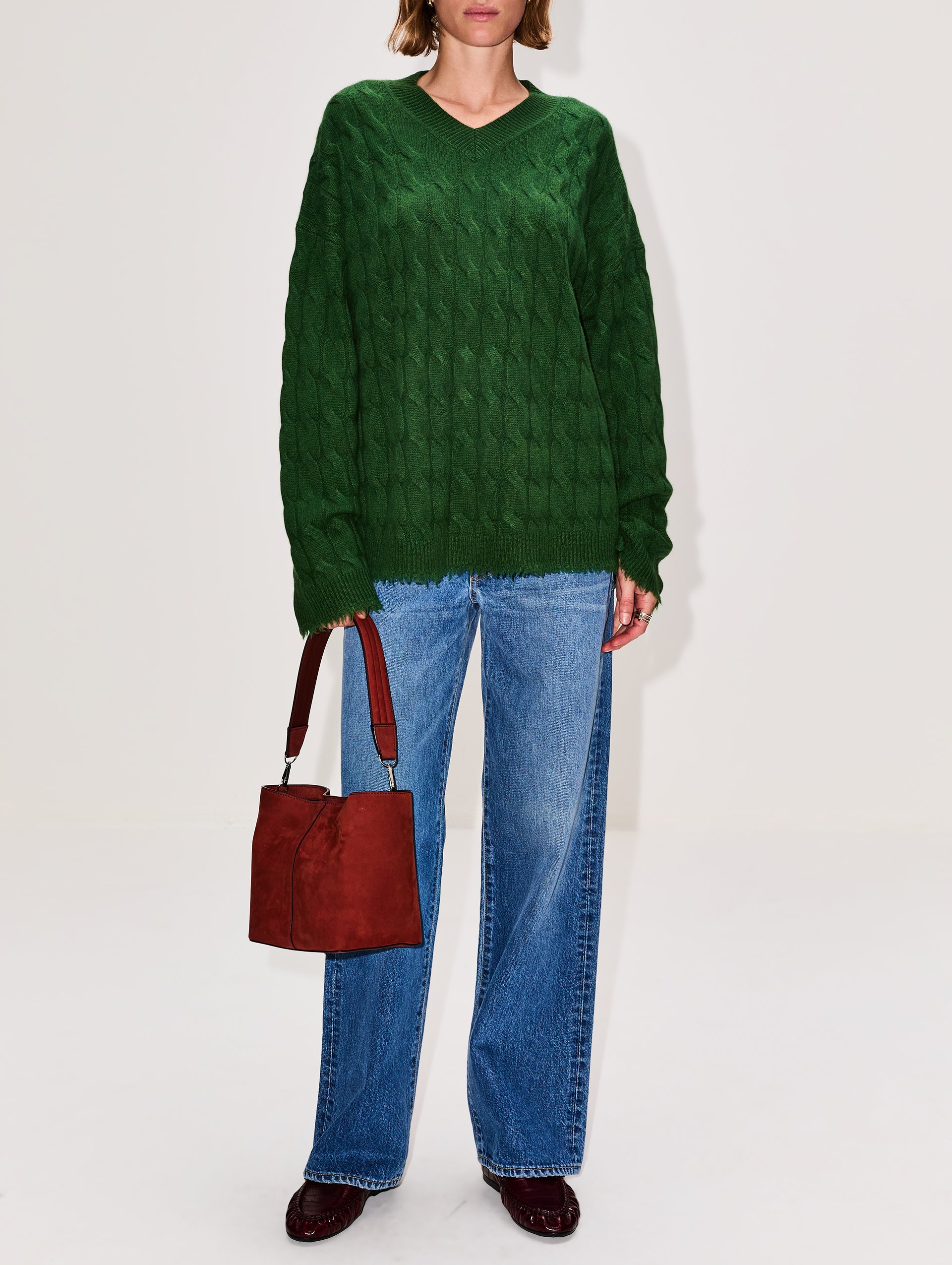Cable V Neck Pullover Top | RE/DONE | elysewalker