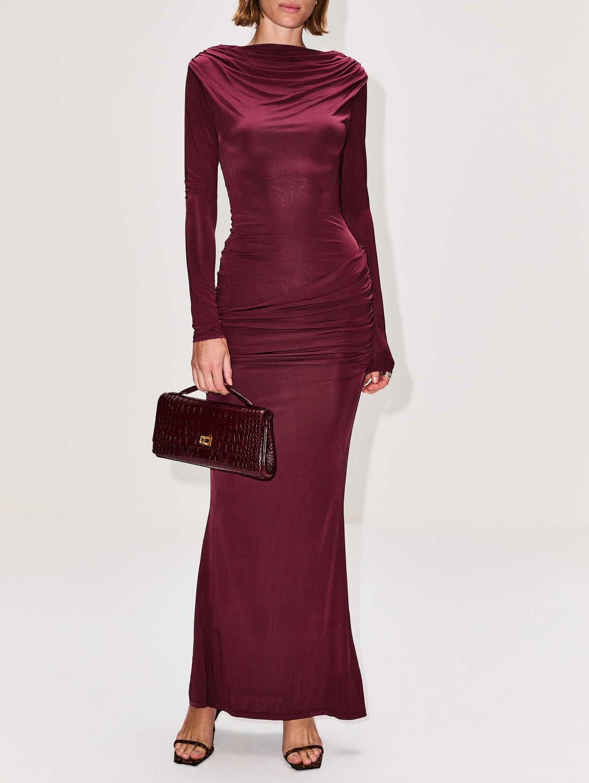 Draped Jersey Dress,PARIS GEORGIA,OXBLOOD,Image 2