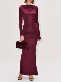 Draped Jersey Dress,PARIS GEORGIA,OXBLOOD,Image 2