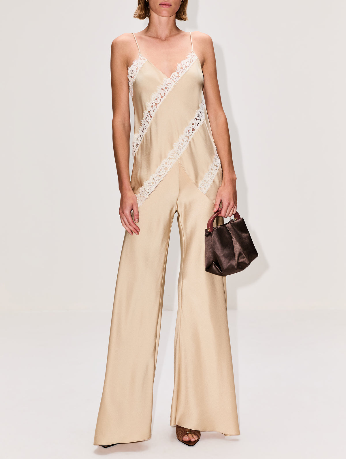 Bias Cut Wide Leg Pant,ROSETTA GETTY,CHAMPAGNE,Image 2