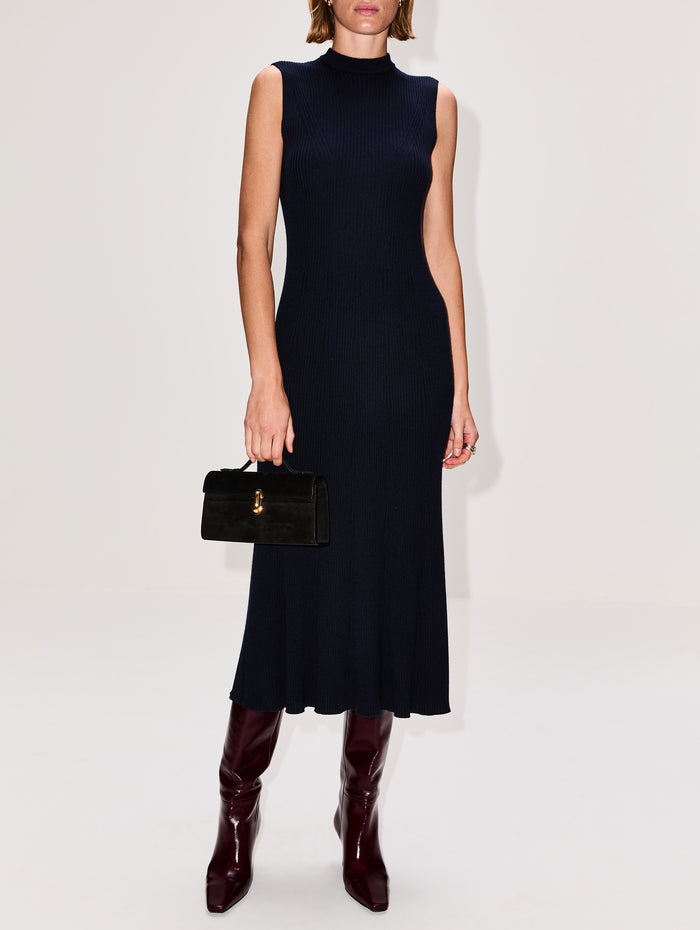 Ribbed Sleeveless Long Dress,SASUPHI,NAVY,Image 1