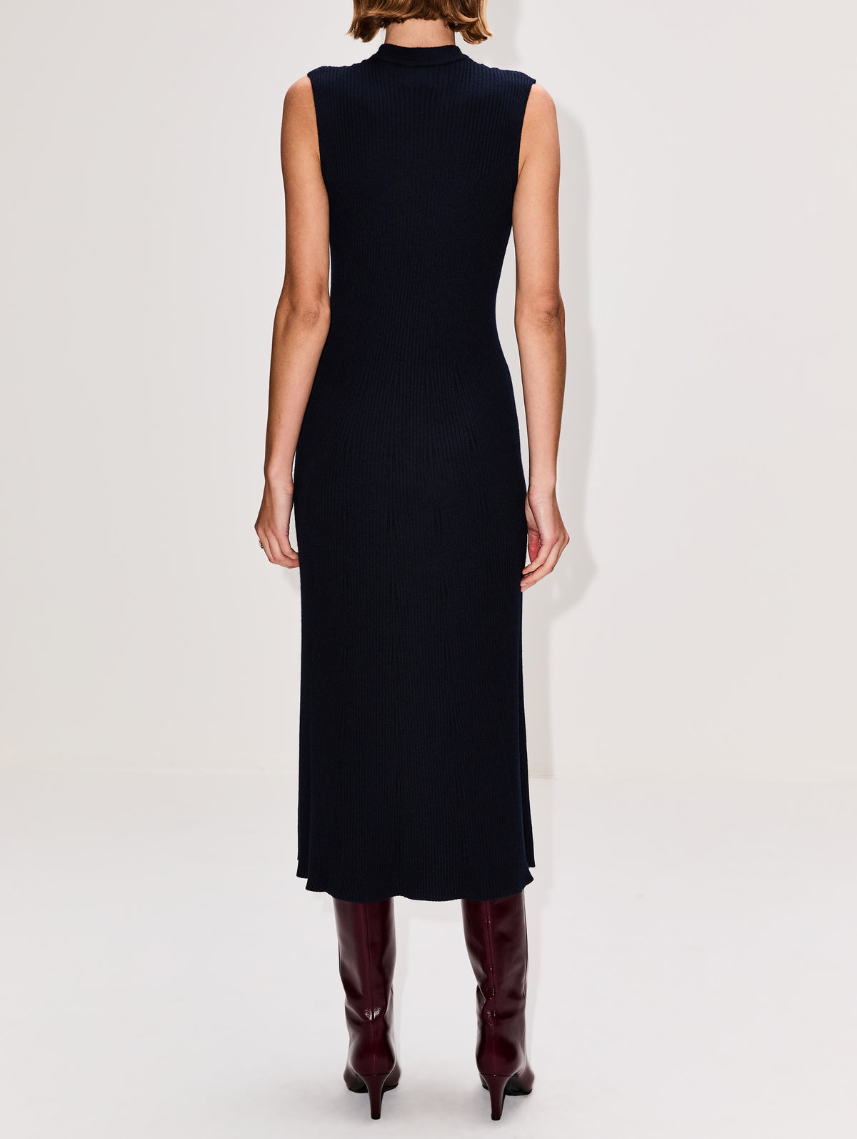 Ribbed Sleeveless Long Dress,SASUPHI,NAVY,Image 4