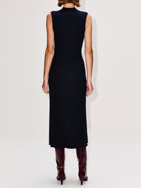 Ribbed Sleeveless Long Dress,SASUPHI,NAVY,Image 4