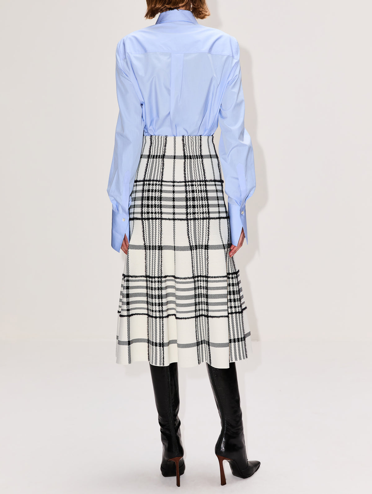 Rory Flare Knit Skirt,BRANDON MAXWELL,IVORY PLAID,Image 4