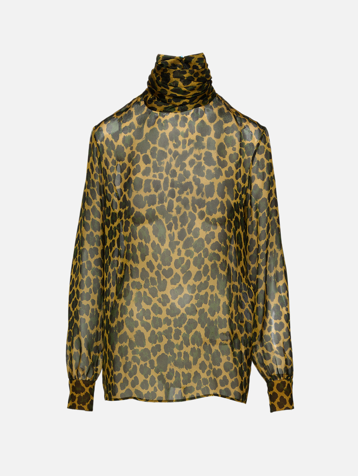 High Neck Blouse,SAINT LAURENT,OCRE/VERT,Image 1