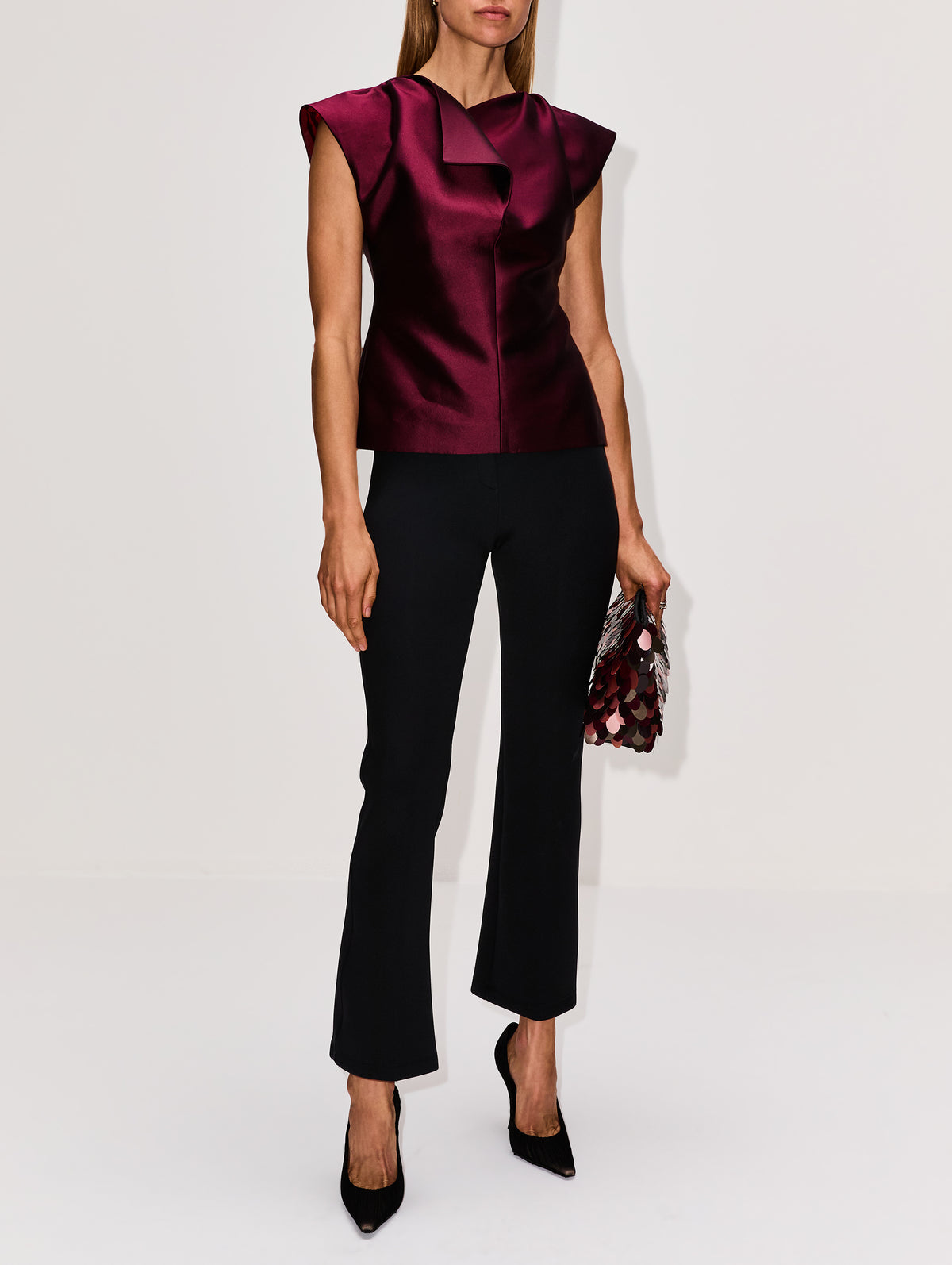 Cropped Crease Trouser,BRANDON MAXWELL,BLACK,Image 2