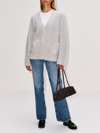 Cozy Rib Relaxed Cardigan,THE ELDER STATESMAN,HEATHER GREY,Image 2