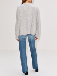 Cozy Rib Relaxed Cardigan,THE ELDER STATESMAN,HEATHER GREY,Image 3