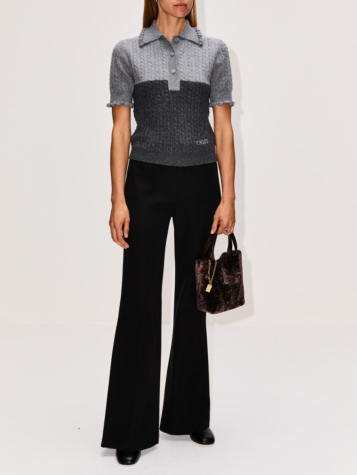 Knit Short Sleeve Top,CHLOÉ,GREY,Image 2