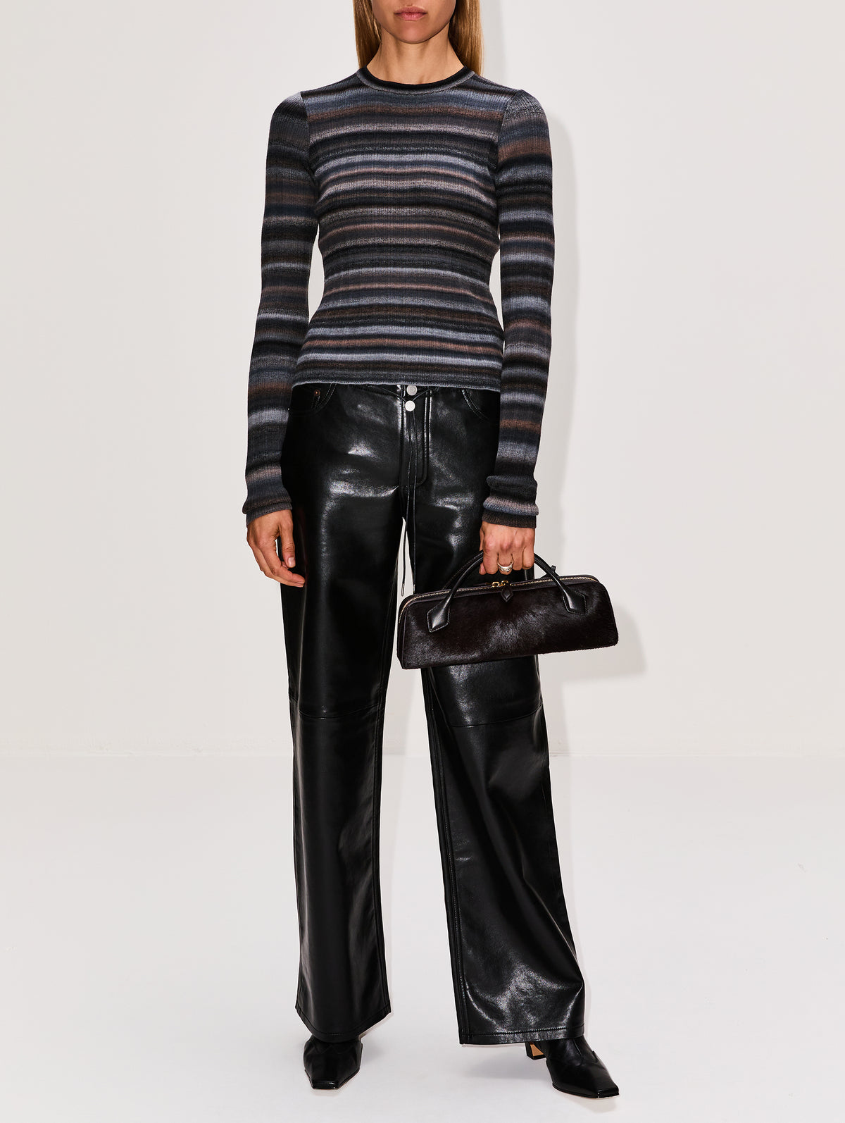 Rib Long Sleeve Top,RE/DONE,BLACK COMBO,Image 2