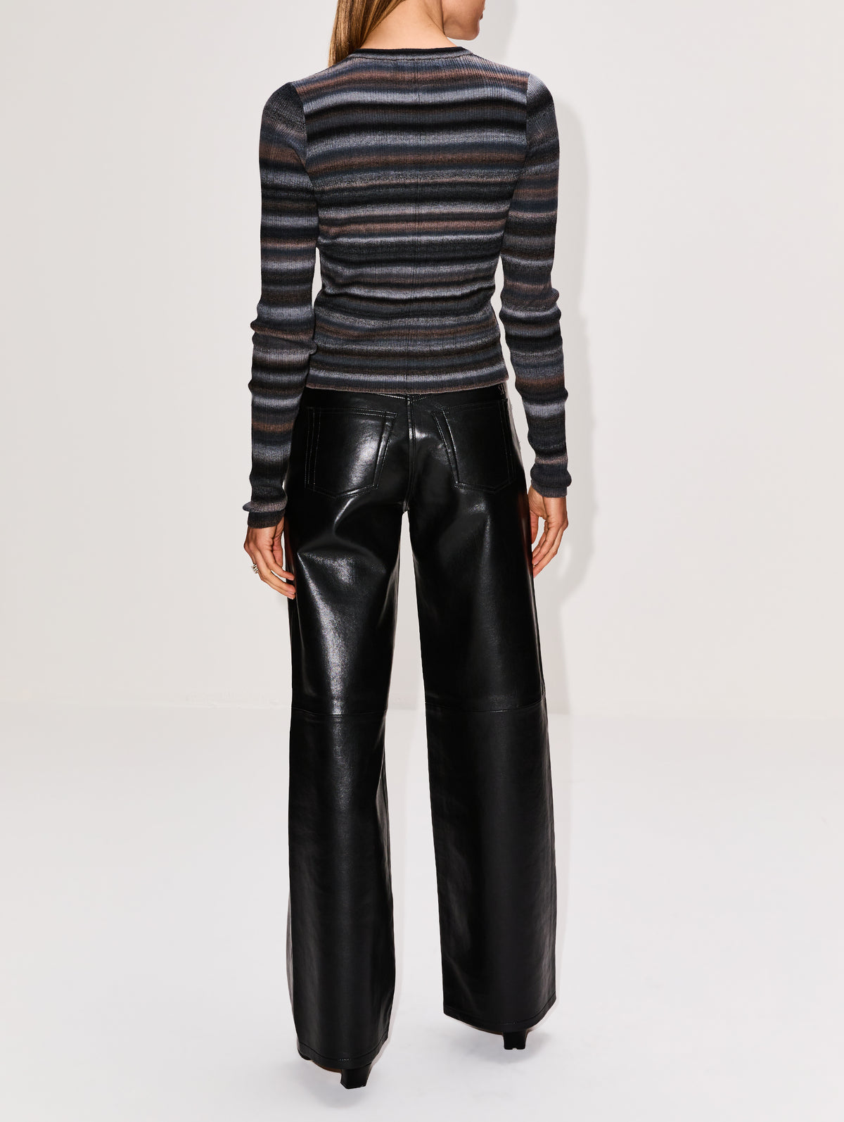 Rib Long Sleeve Top,RE/DONE,BLACK COMBO,Image 3