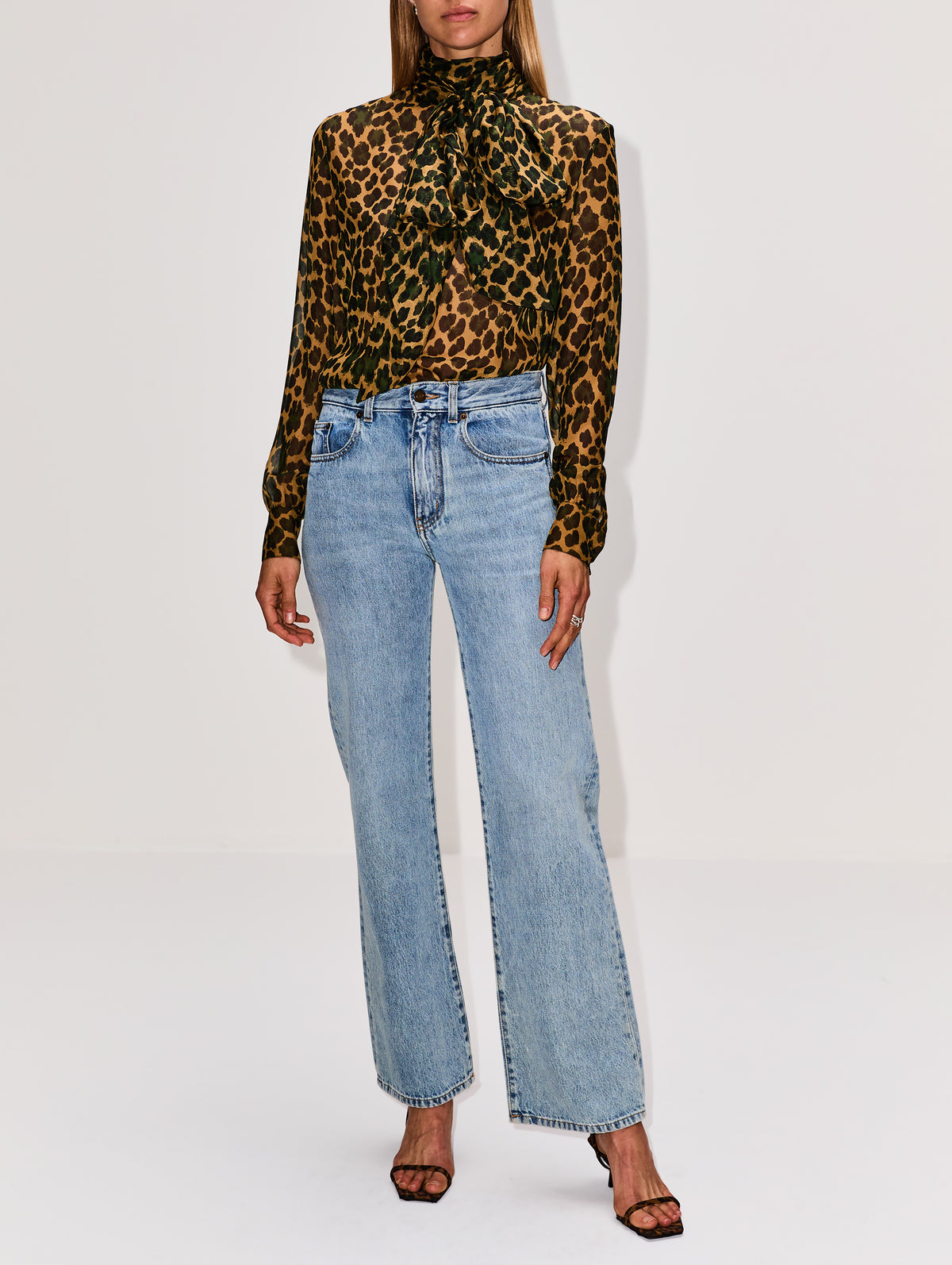 High Neck Blouse,SAINT LAURENT,OCRE/VERT,Image 2