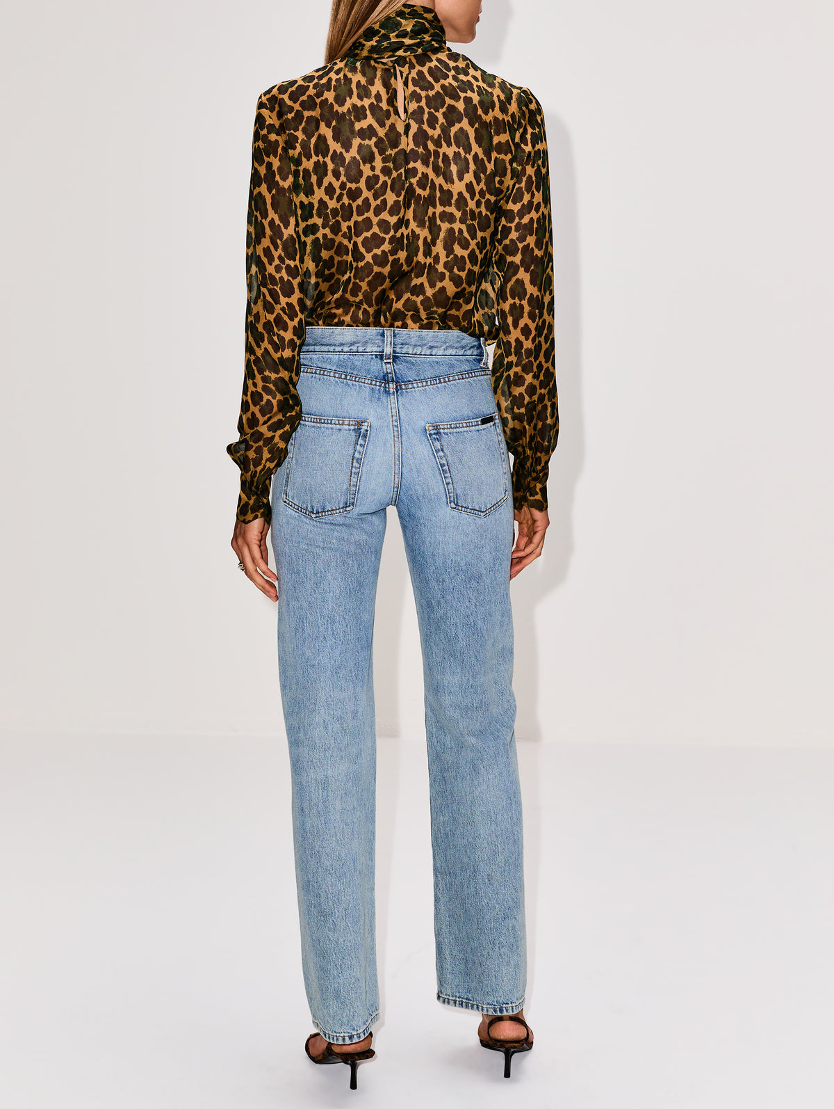 High Neck Blouse,SAINT LAURENT,OCRE/VERT,Image 3