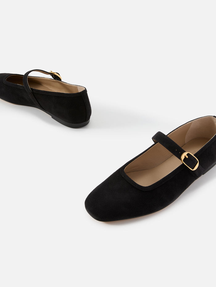 Mary Jane Ballet Flat,LE MONDE BERYL,BLACK SUEDE/GOLD,Image 1