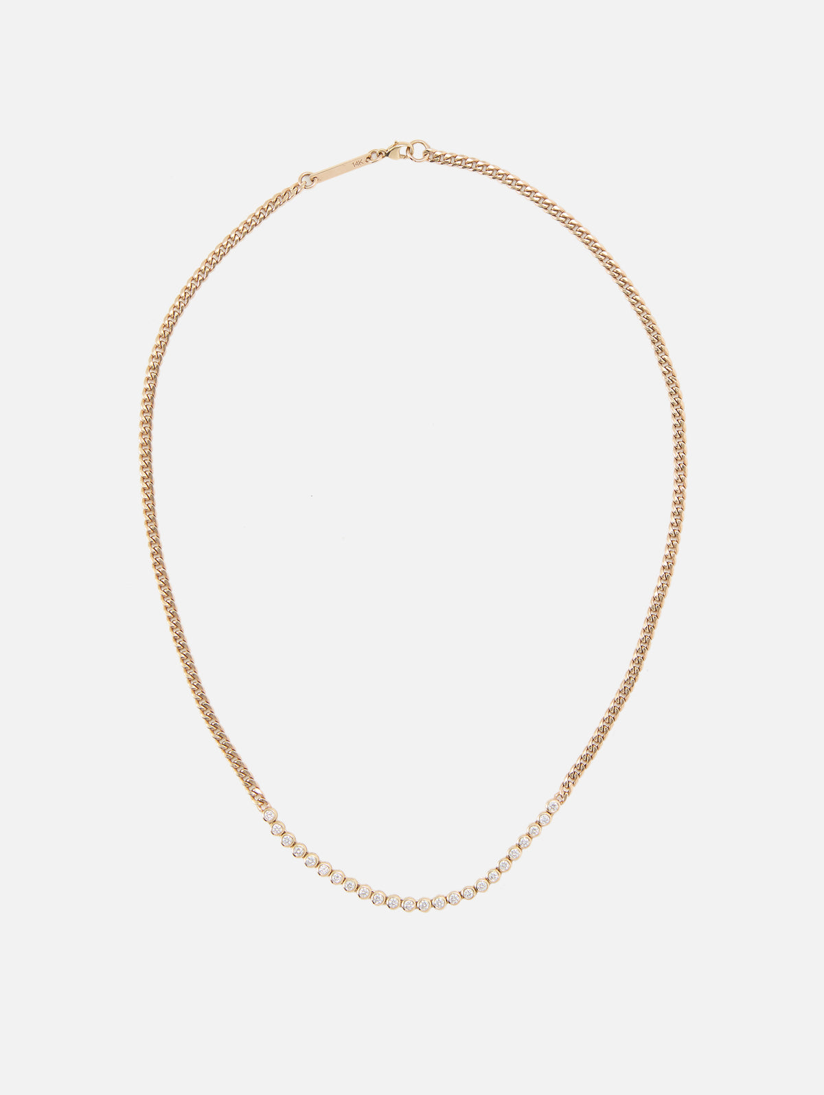 Diamond Bezel Tennis Segment Small Curb Chain Necklace,ZOE CHICCO,YELLOW GOLD,Image 2