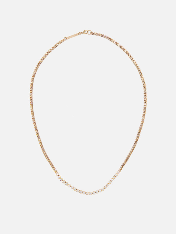Diamond Bezel Tennis Segment Small Curb Chain Necklace,ZOE CHICCO,YELLOW GOLD,Image 1