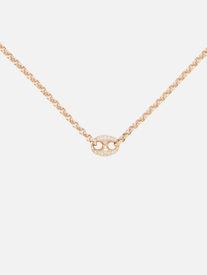 Large Pave Diamond Mariner Link Rolo Chain Necklace,ZOE CHICCO,YELLOW GOLD,Image 1