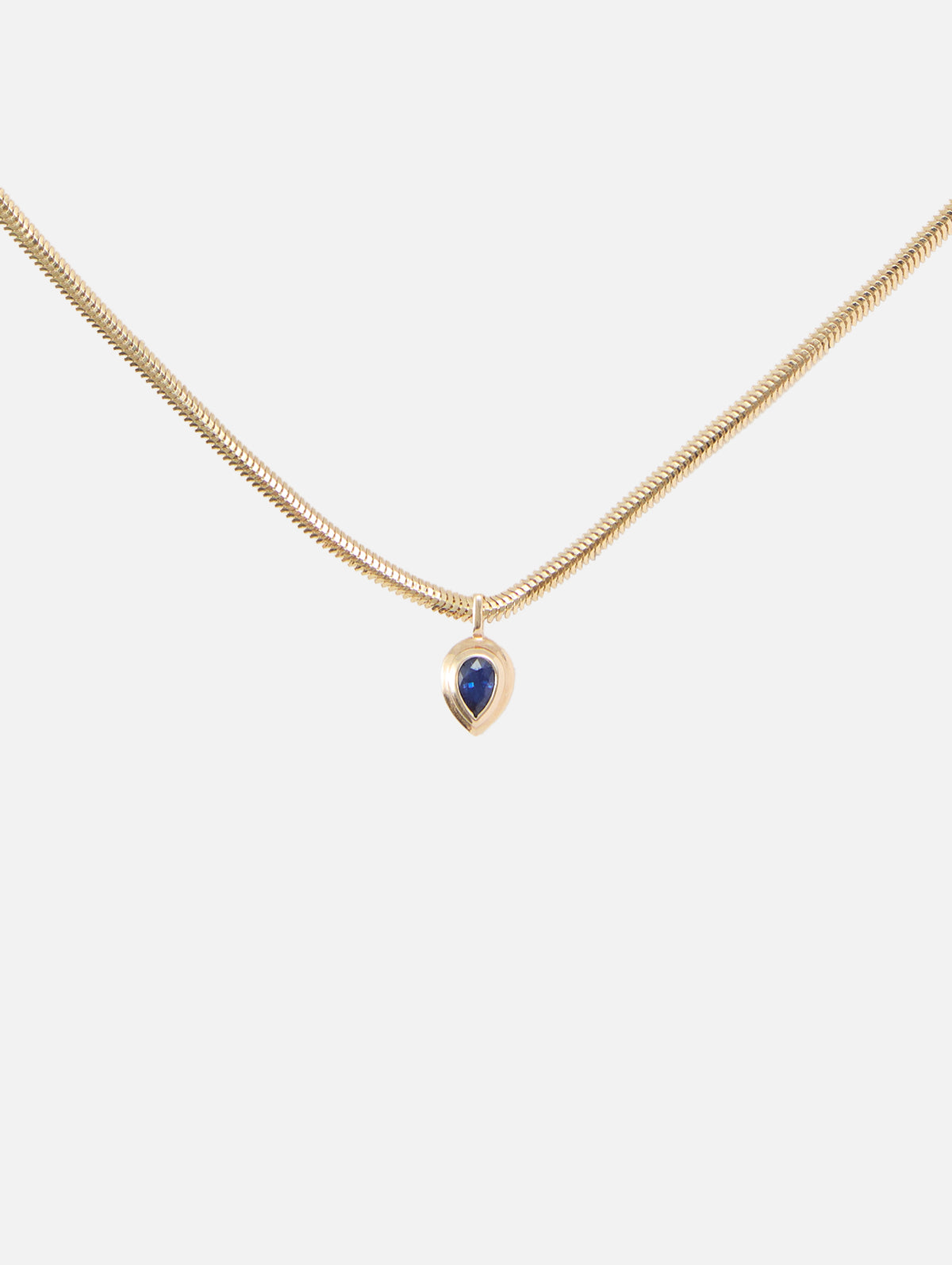 Small Oval Snake Chain Necklace With Bezel Set Pear Blue Sapphire,ZOE CHICCO,YELLOW GOLD,Image 1