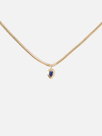 Small Oval Snake Chain Necklace With Bezel Set Pear Blue Sapphire,ZOE CHICCO,YELLOW GOLD,Image 1