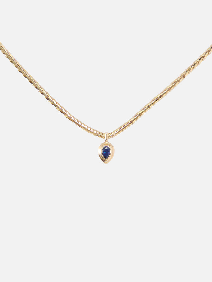 Small Oval Snake Chain Necklace With Bezel Set Pear Blue Sapphire,ZOE CHICCO,YELLOW GOLD,Image 1