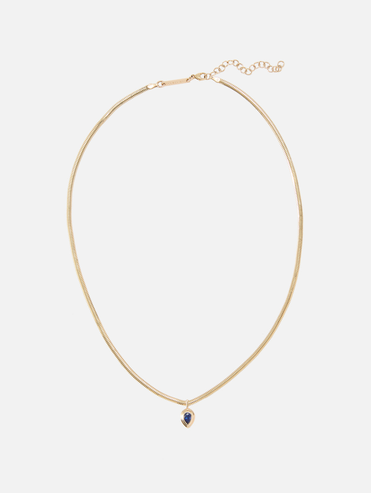Small Oval Snake Chain Necklace With Bezel Set Pear Blue Sapphire,ZOE CHICCO,YELLOW GOLD,Image 2