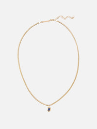 Small Oval Snake Chain Necklace With Bezel Set Pear Blue Sapphire,ZOE CHICCO,YELLOW GOLD,Image 2